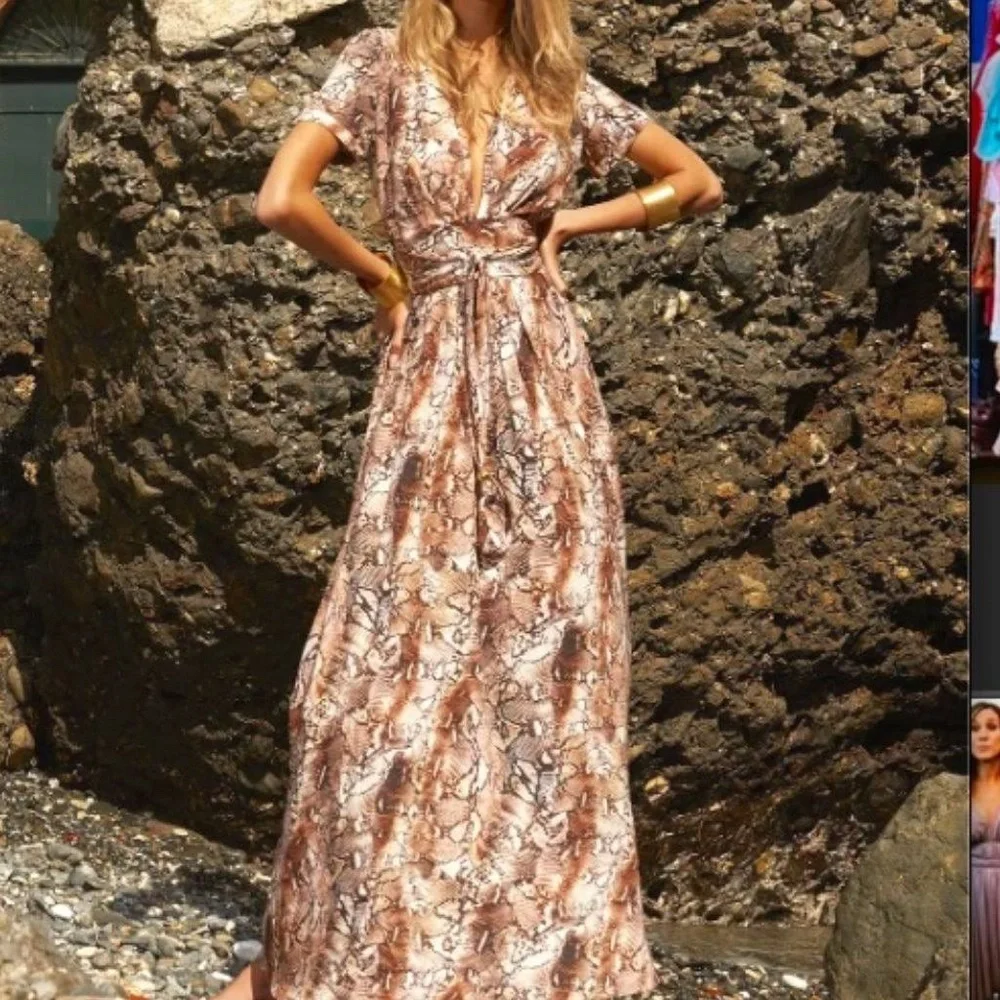 Melissa Odabash Lou dress XS maxi snake print belted - Picture 2 of 7